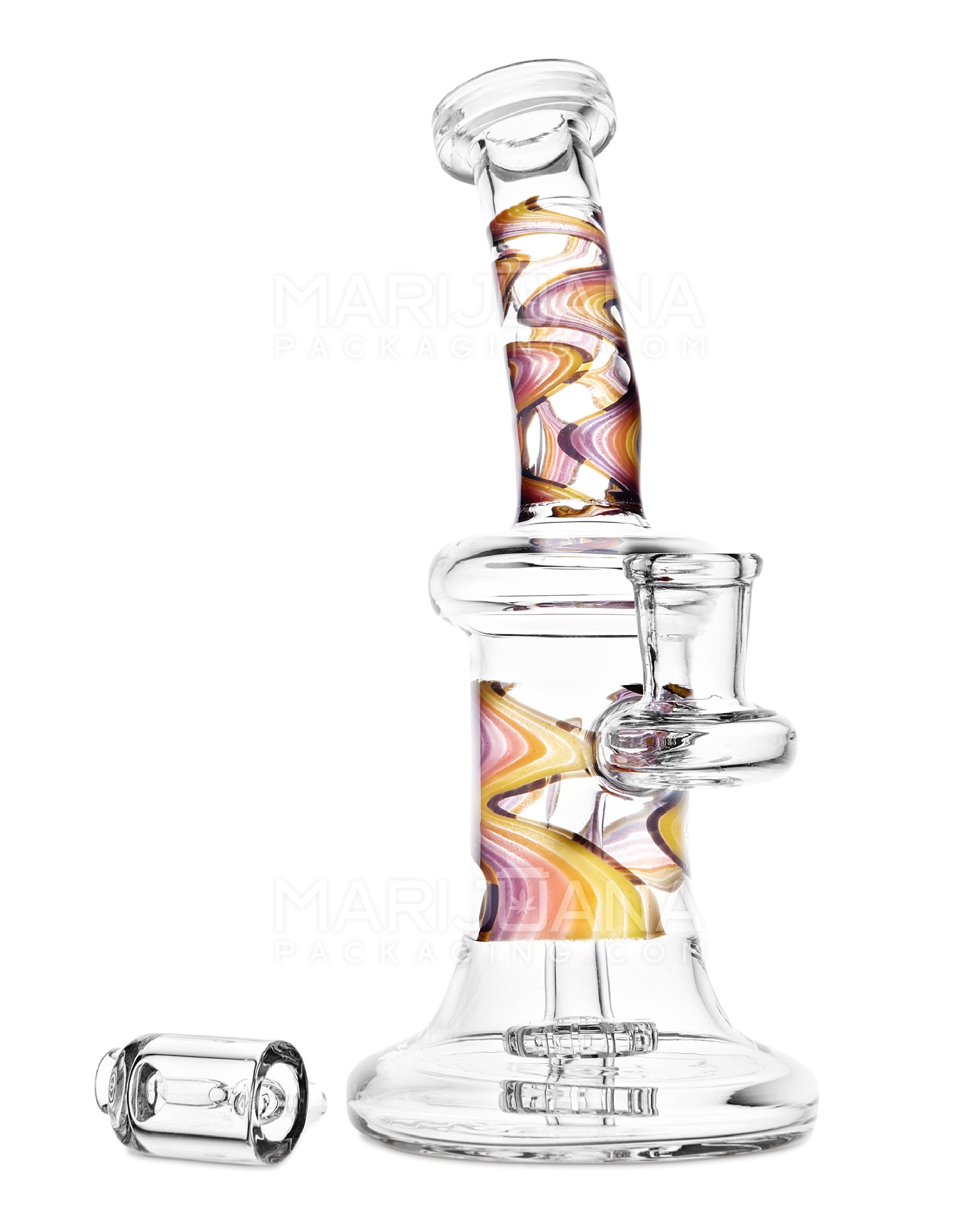 Bent Neck Showerhead Perc Wig Wag Fire Glass Dab Rig | 7.5in Tall - 14mm - Orange - 2