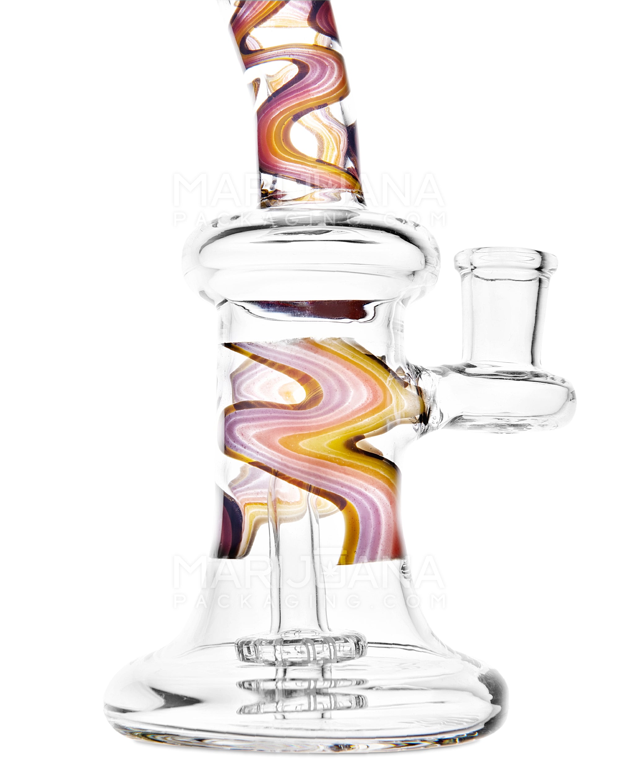 Bent Neck Showerhead Perc Wig Wag Fire Glass Dab Rig | 7.5in Tall - 14mm - Orange - 3