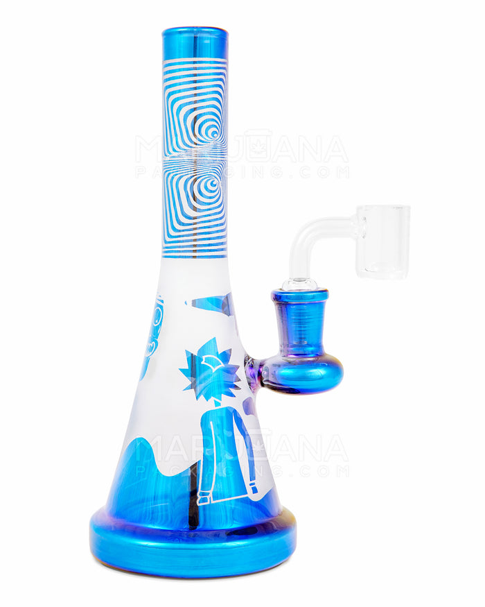 R&M Straight Neck Sandblasted Glass Beaker Dab Rig | 7.5in Tall - 14mm Banger - Blue Image