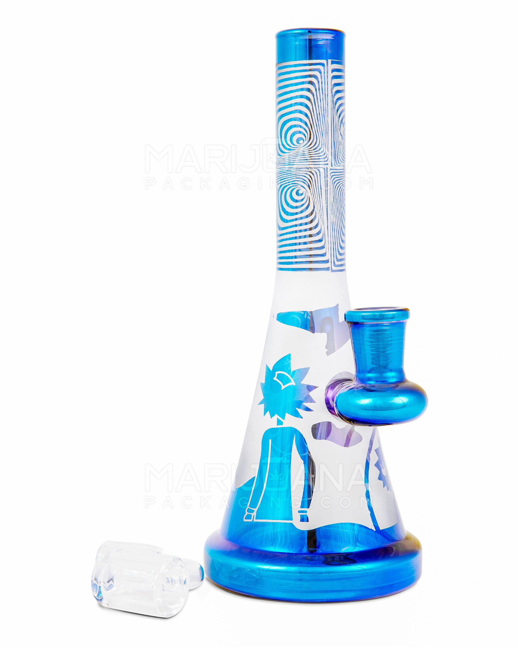 R&M Straight Neck Sandblasted Glass Beaker Dab Rig | 7.5in Tall - 14mm Banger - Blue - 2