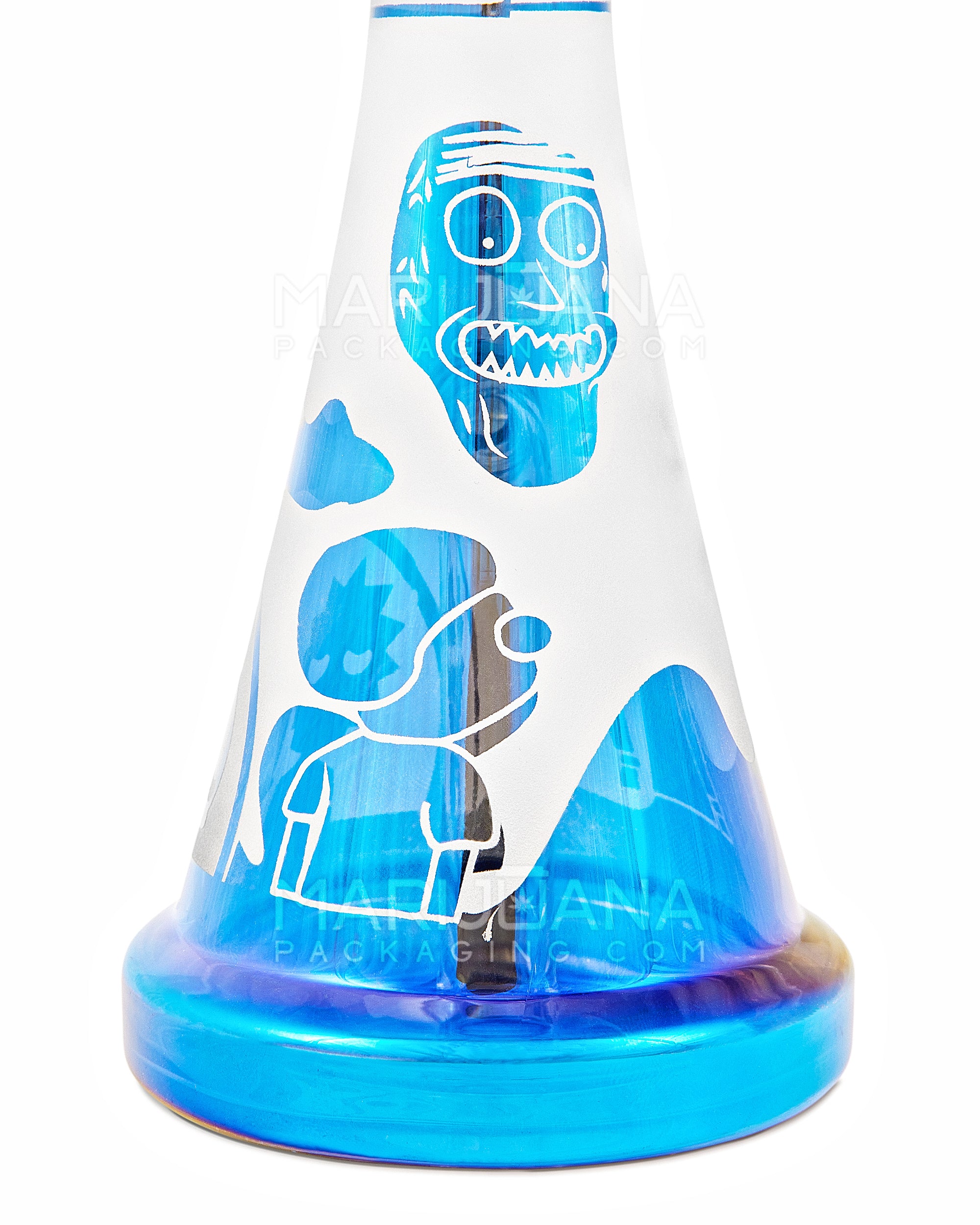 R&M Straight Neck Sandblasted Glass Beaker Dab Rig | 7.5in Tall - 14mm Banger - Blue - 3