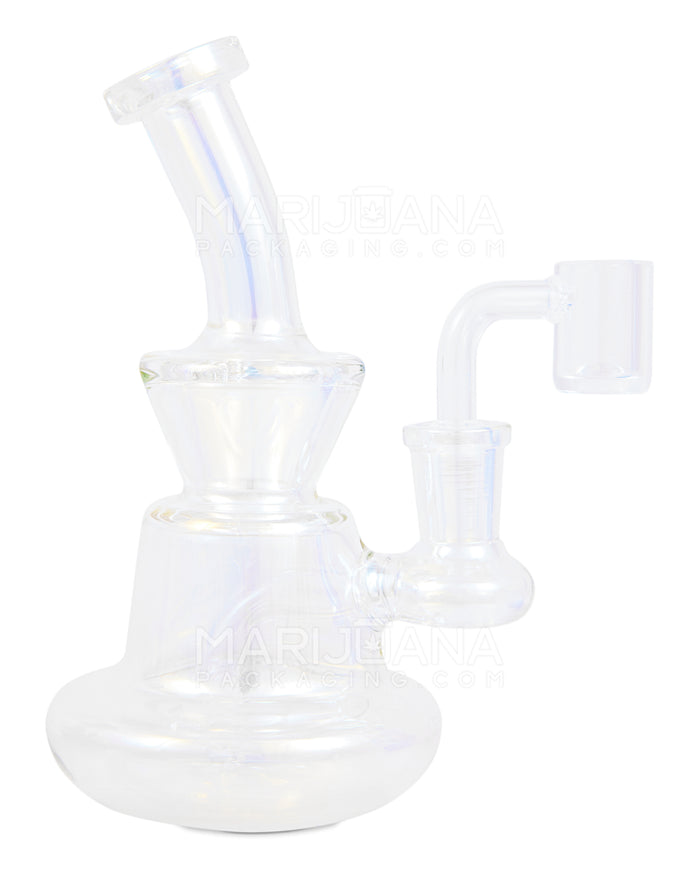 Bent Neck Iridescent Glass Dab Rig w/ Wide Base | 6in Tall - 14mm Banger - Clear Image