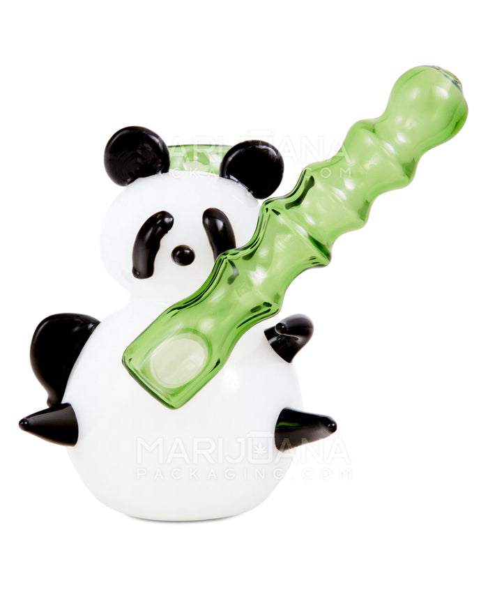 Heady | Sidecar Bamboo Neck Painted Glass Panda Water Pipe | 4in Tall - 14mm Bowl - White Image