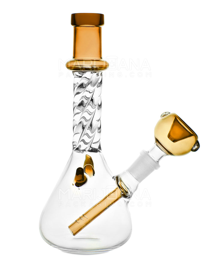 Spiral Neck Glass Beaker Water Pipe w/ Horns | 7in Tall - 14mm Bowl - Amber Image