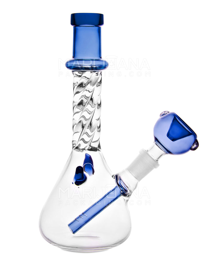 Spiral Neck Glass Beaker Water Pipe w/ Horns | 7in Tall - 14mm Bowl - Blue Image