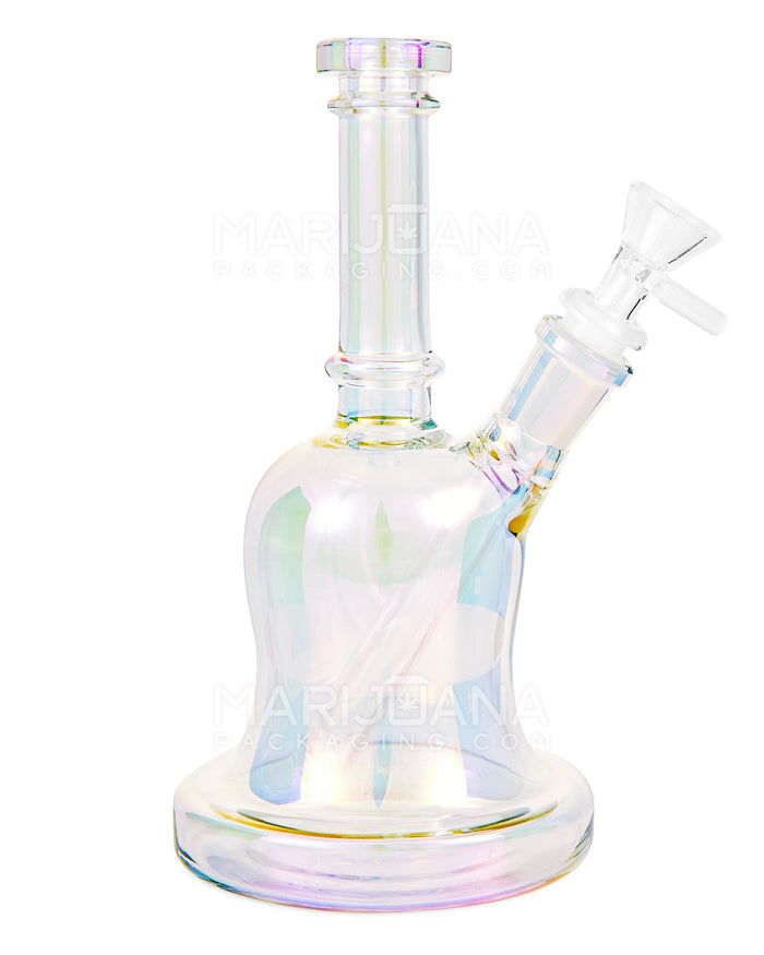 USA Glass | Straight Neck Iridescent Fumed Glass Bell Water Pipe | 8in Tall - 14mm Bowl - Blue Image