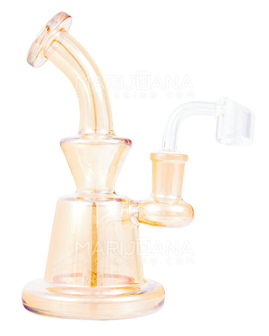 Bent Neck Iridescent Glass Dab Rig | 6in Tall - 14mm Banger - Amber - 1