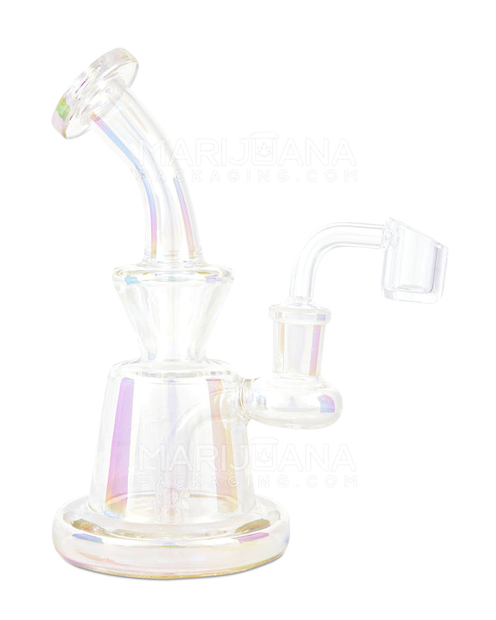 Bent Neck Iridescent Glass Dab Rig | 6in Tall - 14mm Banger - Clear Image