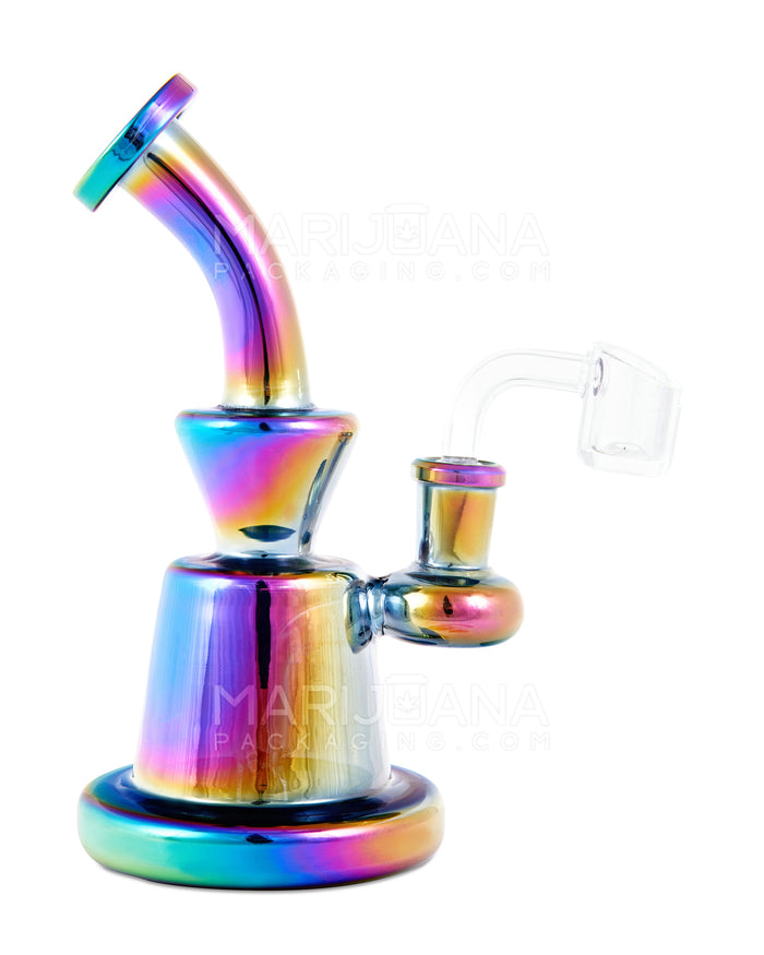 Bent Neck Iridescent Glass Baker Dab Rig | 6in Tall - 14mm Banger - Rainbow Image