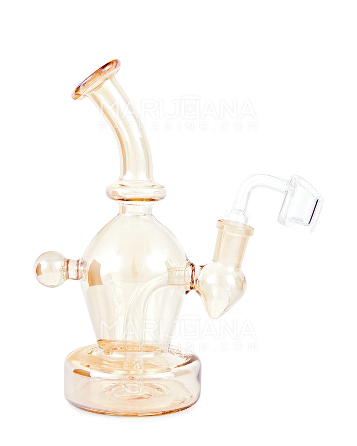 USA Glass | Bent Neck Iridescent Glass Dab Rig w/ Thick Base | 7in Tall - 14mm Banger - Amber Image