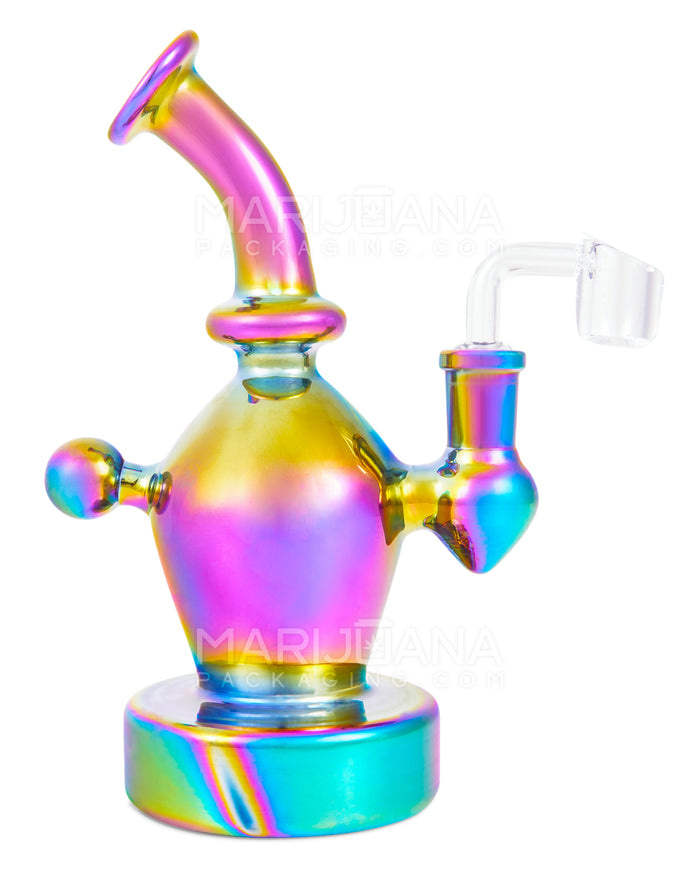 USA Glass | Bent Neck Iridescent Glass Dab Rig w/ Thick Base | 7in Tall - 14mm Banger - Iridescent Image