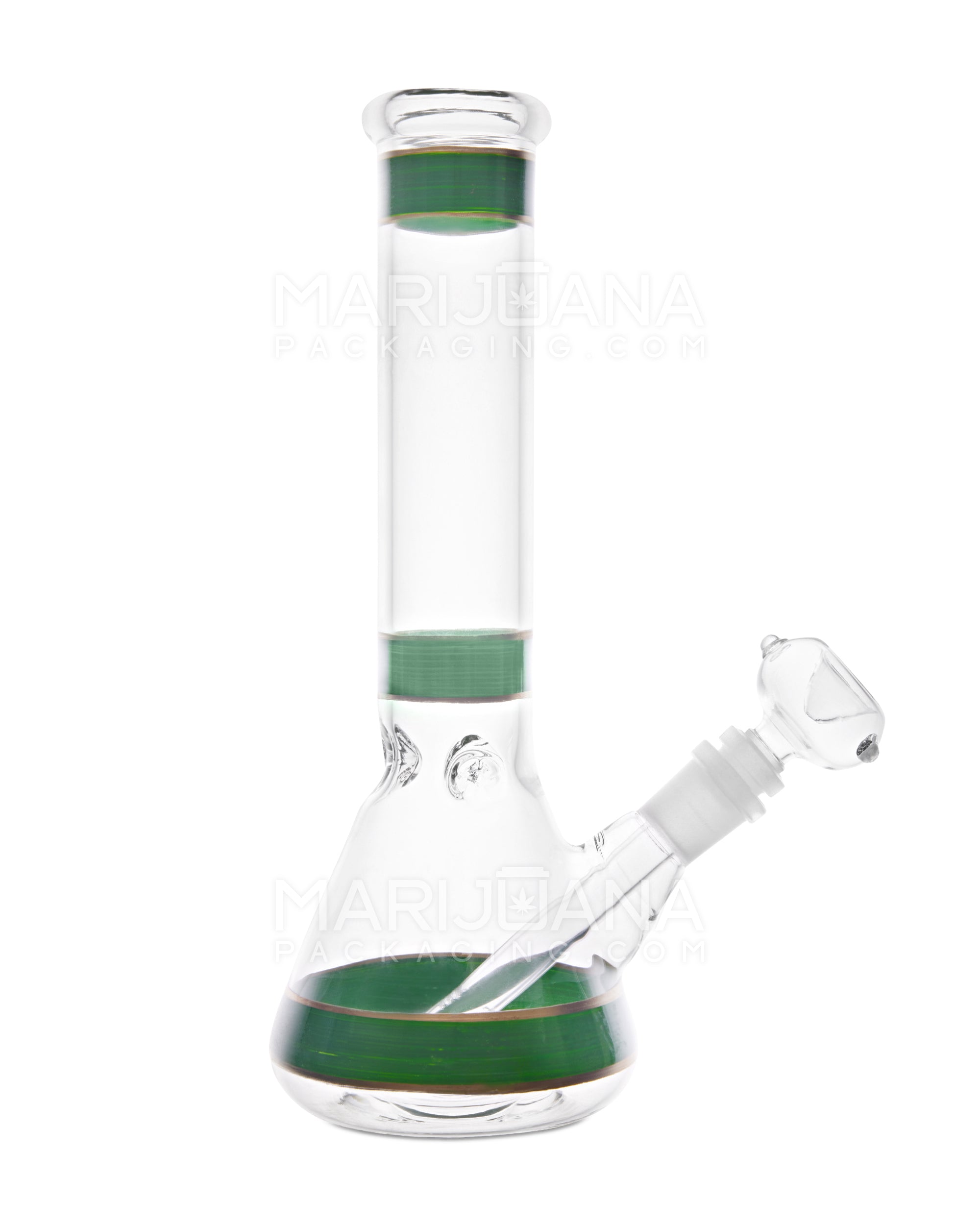 Straight Neck Painted Stripe Glass Beaker Water Pipe w/ Ice Catcher | 10.5in Tall - 14mm Bowl - Green