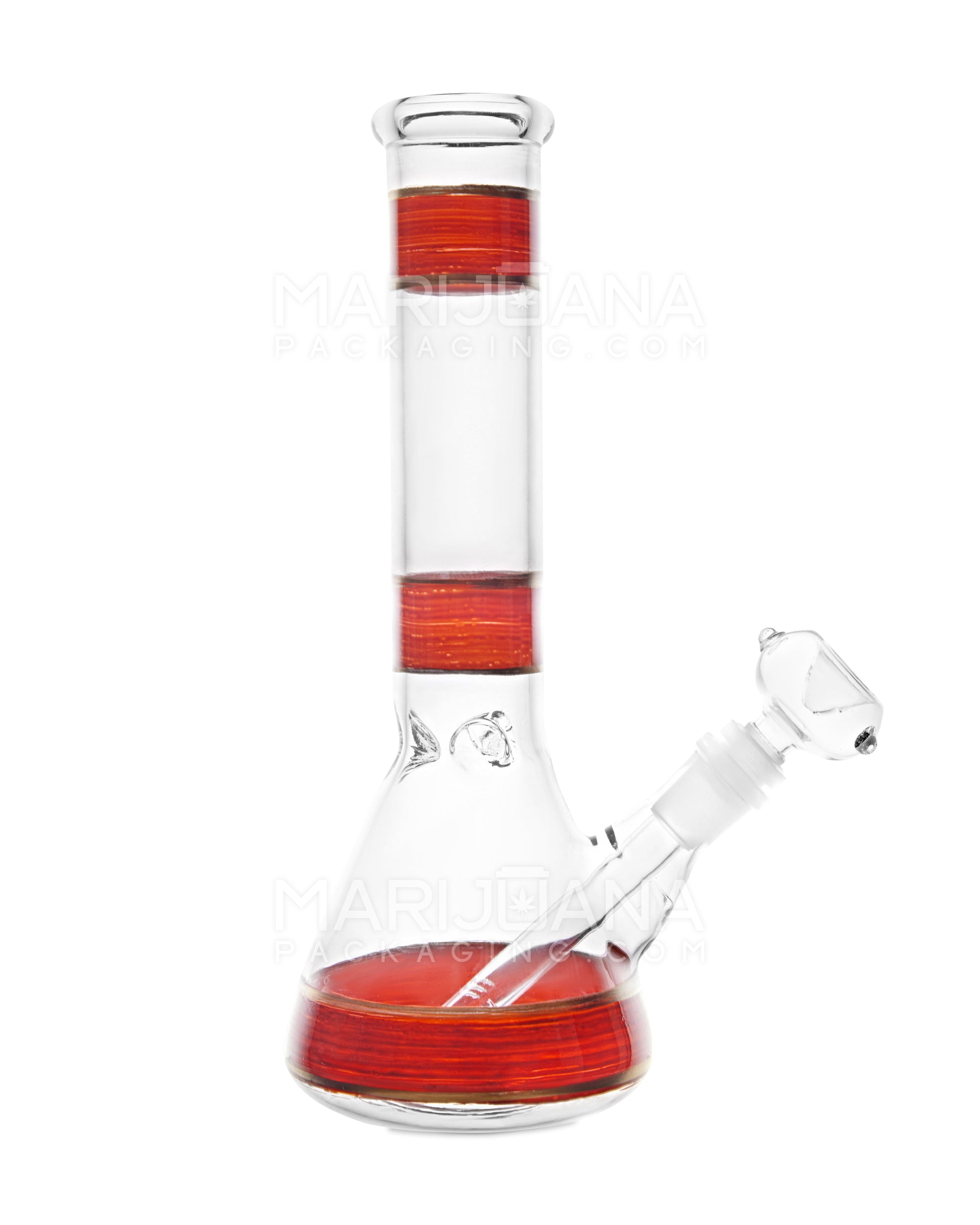 Straight Neck Painted Stripe Glass Beaker Water Pipe w/ Ice Catcher | 10.5in Tall - 14mm Bowl - Red