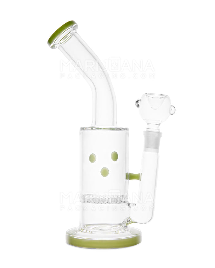 Bent Neck Honeycomb Perc Speckled Glass Water Pipe w/ Thick Base | 9in Tall - 14mm Bowl - Green Image