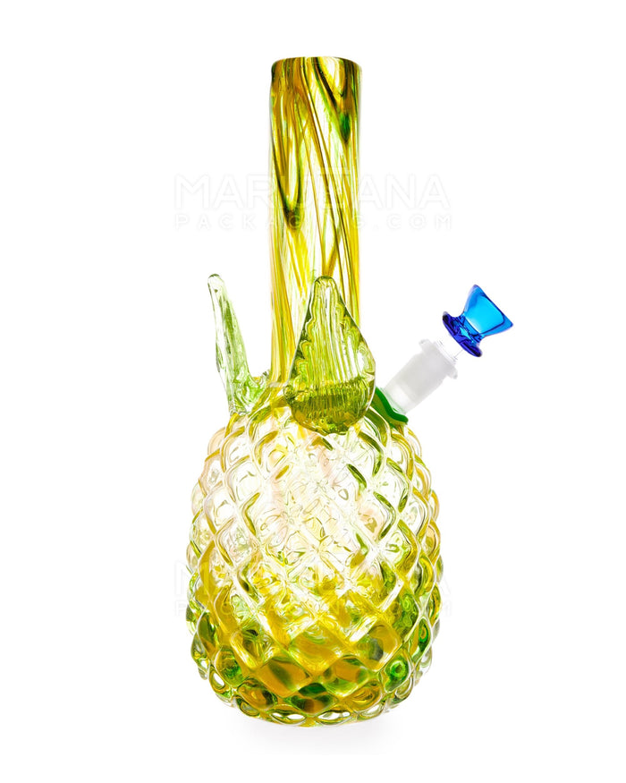 Straight Neck Color Pull Pineapple Glass Water Pipe | 12in Tall - 14mm Bowl - Yellow Image