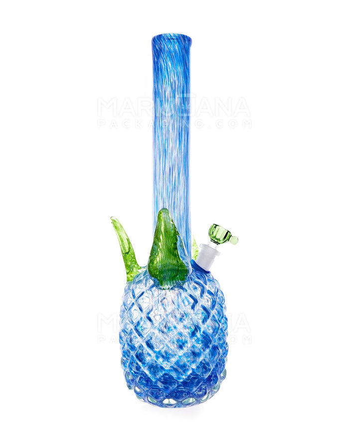 Straight Neck Color Pull Pineapple Glass Water Pipe | 16in Tall - 14mm Bowl - Blue Image