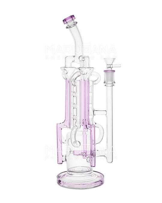 USA Glass | Bent Neck Inline Perc Six Recycler Pillar Tower Water Pipe w/ Thick Base | 14.5in Tall - 14mm Bowl - Pink