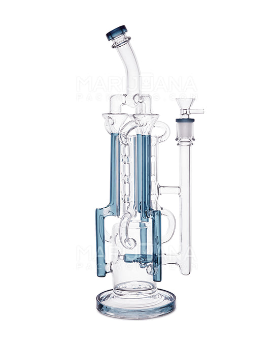 USA Glass | Bent Neck Inline Perc Six Recycler Pillar Tower Water Pipe w/ Thick Base | 14.5in Tall - 14mm Bowl - Teal