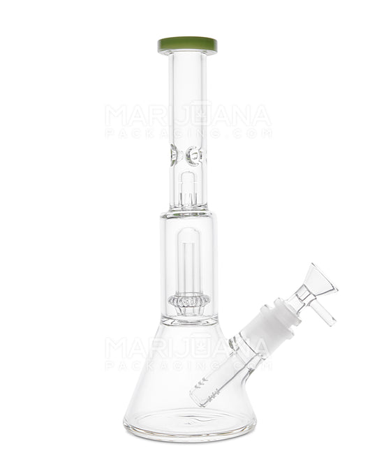 Straight Neck Showerhead Perc Glass Beaker Water Pipe w/ Ice Catcher | 10.5in Tall - 14mm Bowl - Slime