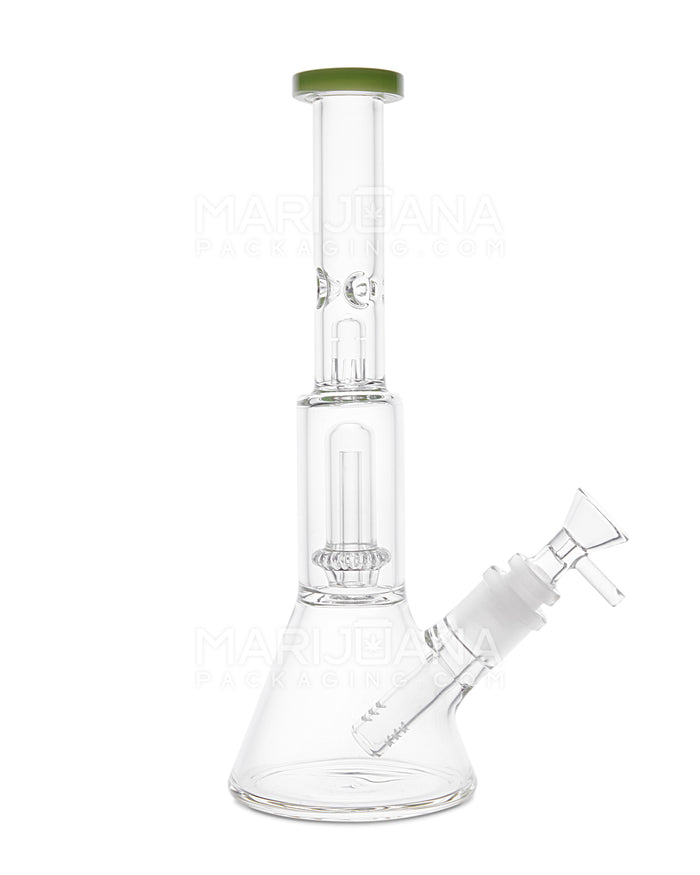 Straight Neck Showerhead Perc Glass Beaker Water Pipe w/ Ice Catcher | 10.5in Tall - 14mm Bowl - Slime Image