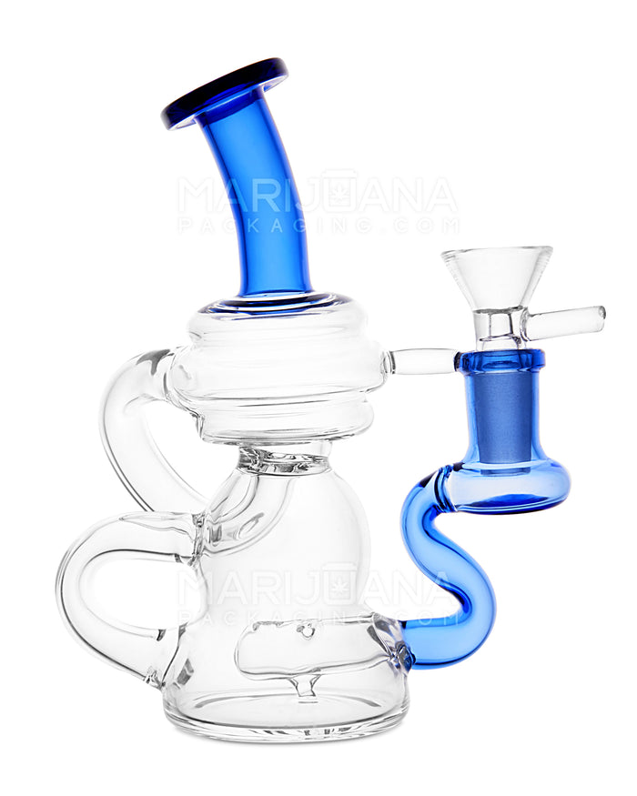 USA Glass | Bent Neck Mini Recycler Water Pipe w/ Inline Perc | 6.5in Tall - 14mm Bowl - Blue Image