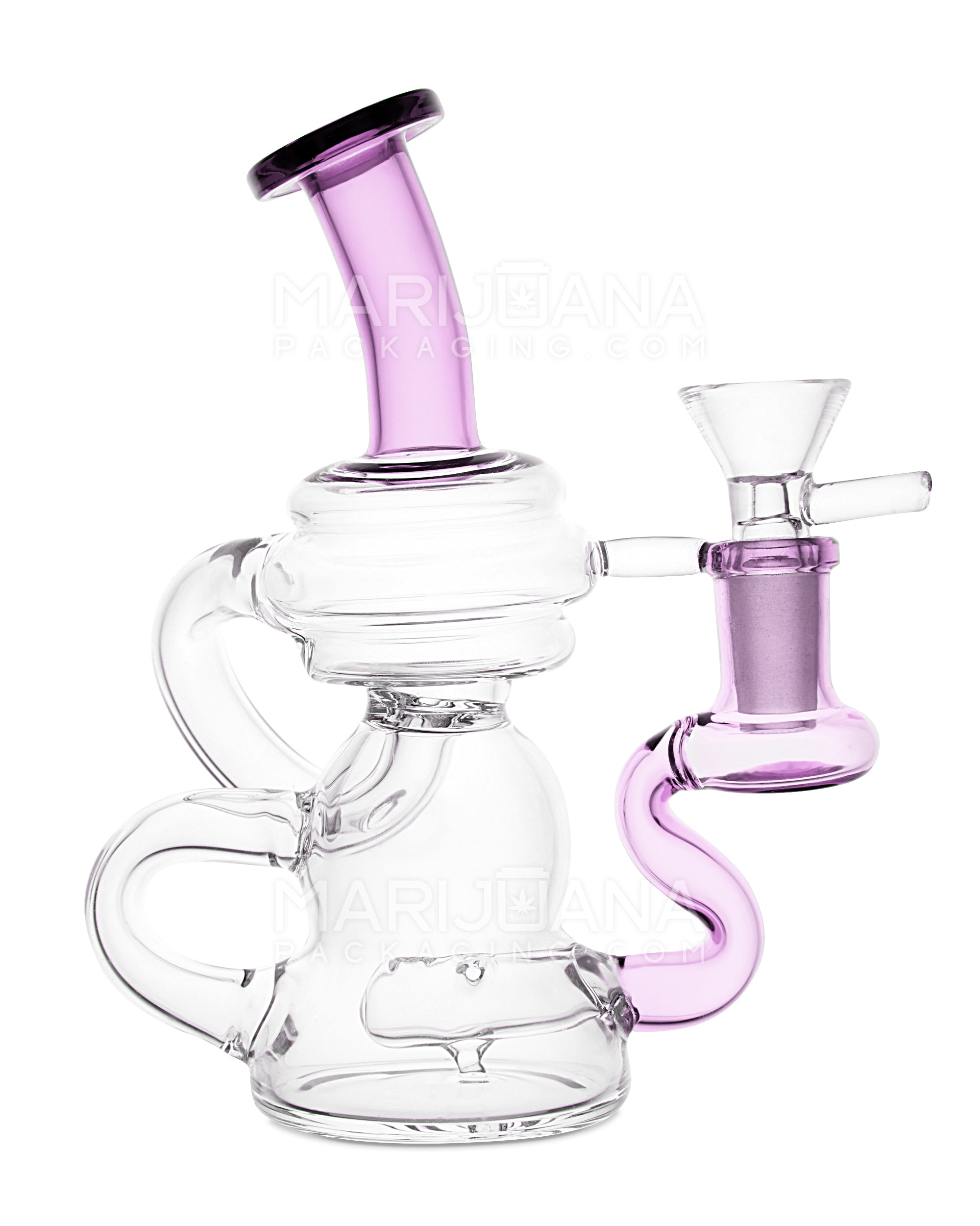 USA Glass | Bent Neck Mini Recycler Water Pipe w/ Inline Perc | 6.5in Tall - 14mm Bowl - Pink