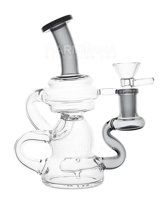 USA Glass | Bent Neck Mini Recycler Water Pipe w/ Inline Perc | 6.5in Tall - 14mm Bowl - Smoke