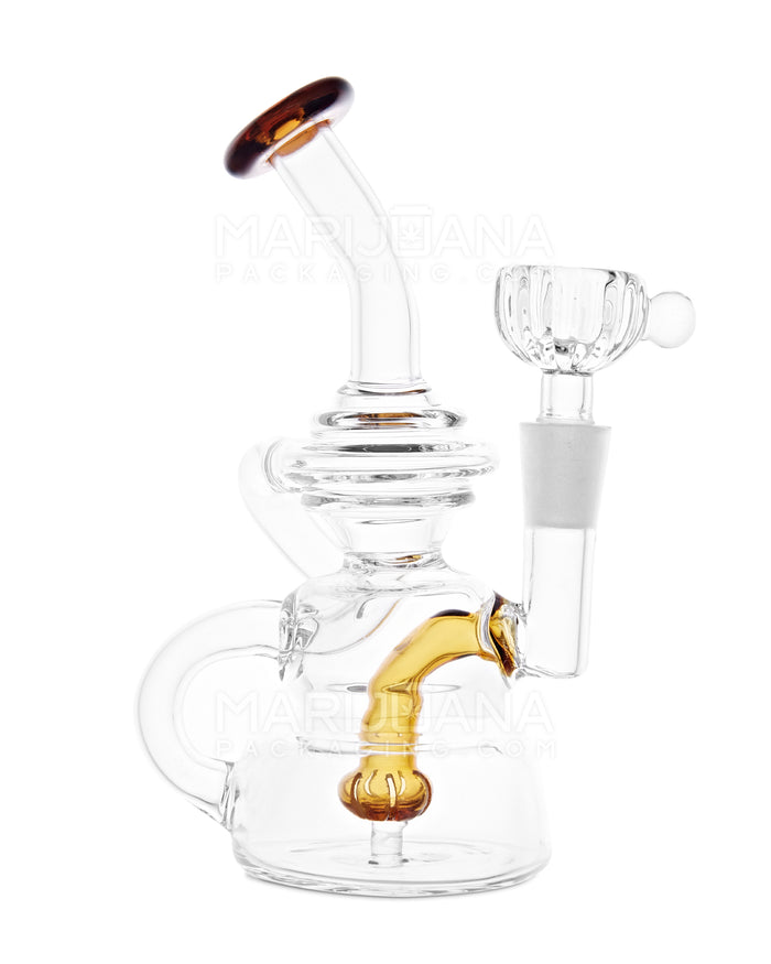 USA Glass | Bent Neck Single Uptake Mini Recycler Water Pipe w/ Orb Perc | 5.5in Tall - 10mm Bowl - Amber Image