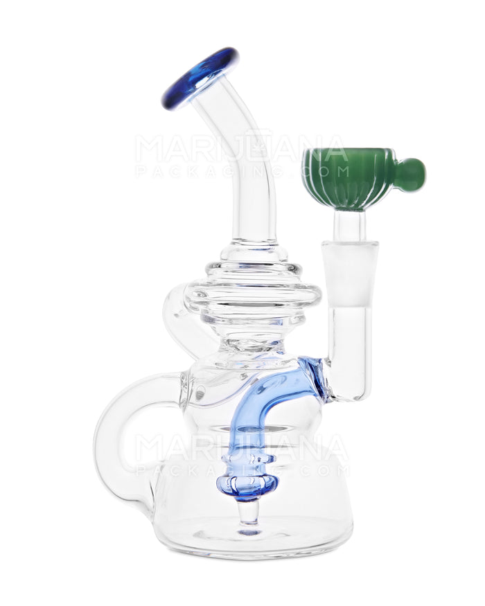 USA Glass | Bent Neck Single Uptake Recycler Water Pipe w/ Orb Perc | 5.5in Tall - 10mm Bowl - Blue Image