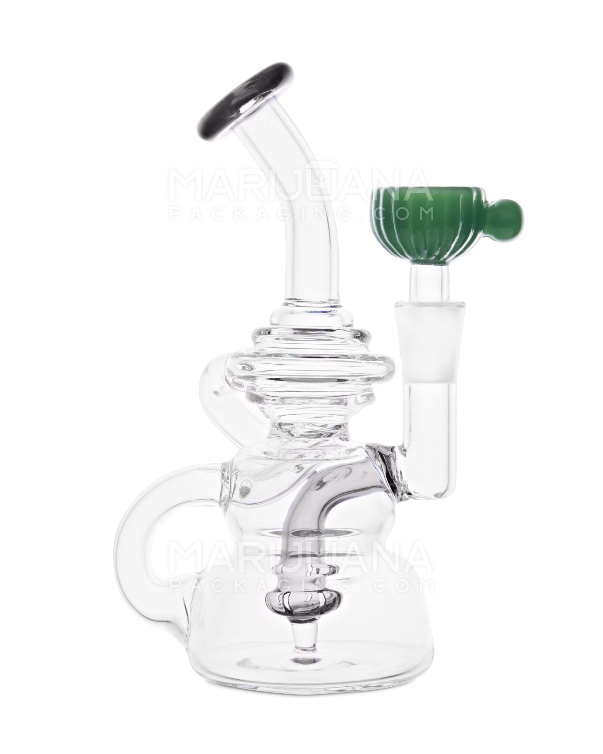 USA Glass | Bent Neck Single Uptake Recycler Water Pipe w/ Orb Perc | 5.5in Tall - 10mm Bowl - Smoke