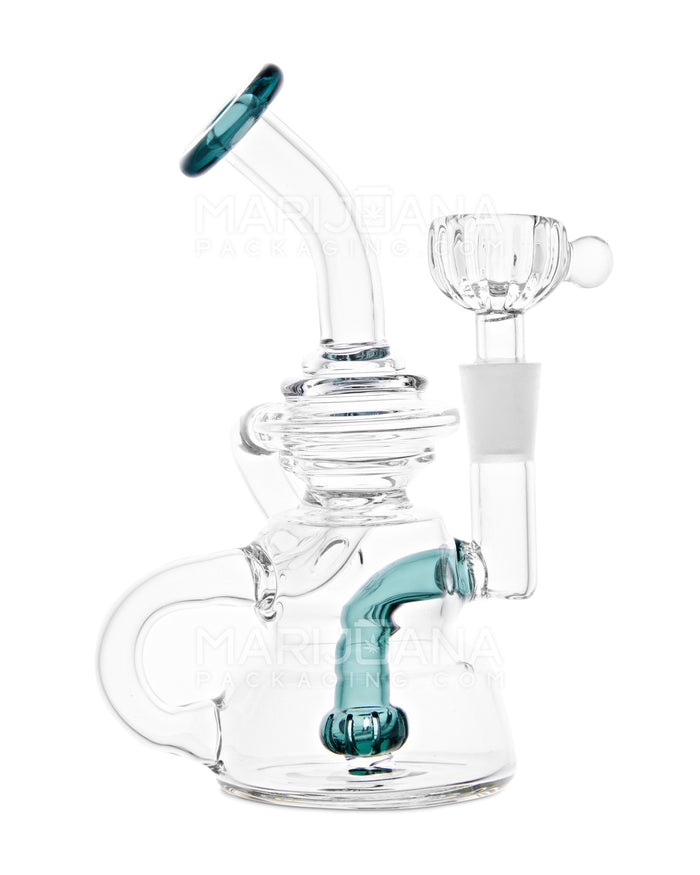 USA Glass | Bent Neck Single Uptake Recycler Water Pipe w/ Orb Perc | 5.5in Tall - 10mm Bowl - Teal Image