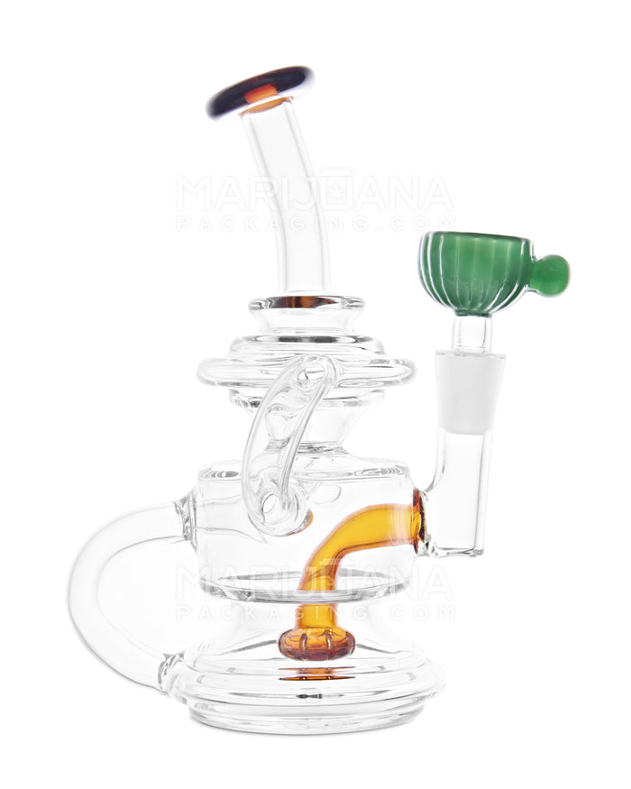 USA Glass | Bent Neck Dual Uptake Recycler Water Pipe w/ Showerhead Perc | 5.5in Tall - 10mm Bowl - Amber Image