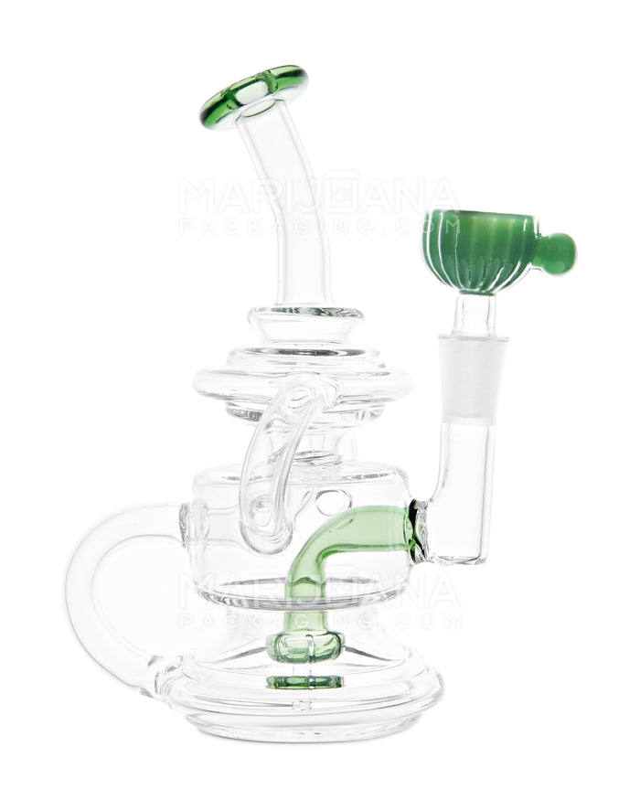 USA Glass | Bent Neck Dual Uptake Recycler Water Pipe w/ Showerhead Perc | 5.5in Tall - 10mm Bowl - Green Image