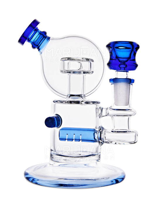 USA Glass | Microscope Mini Round Sidecar Water Pipe w/ Inline Perc | 5.5in Tall - 14mm Bowl - Blue