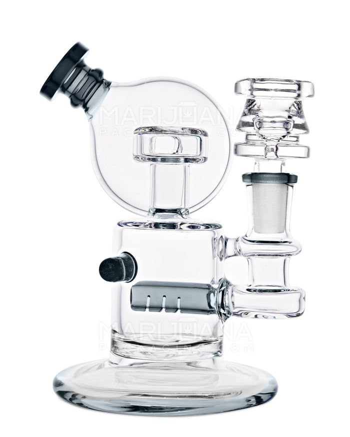 USA Glass | Microscope Mini Round Sidecar Water Pipe w/ Inline Perc | 5.5in Tall - 14mm Bowl - Smoke Image