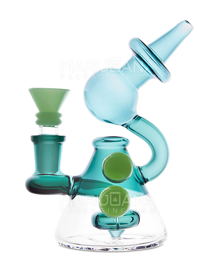 USA Glass | Microscope Mini Water Pipe w/ Showerhead Perc | 5.5in Tall - 14mm Bowl - Teal Image