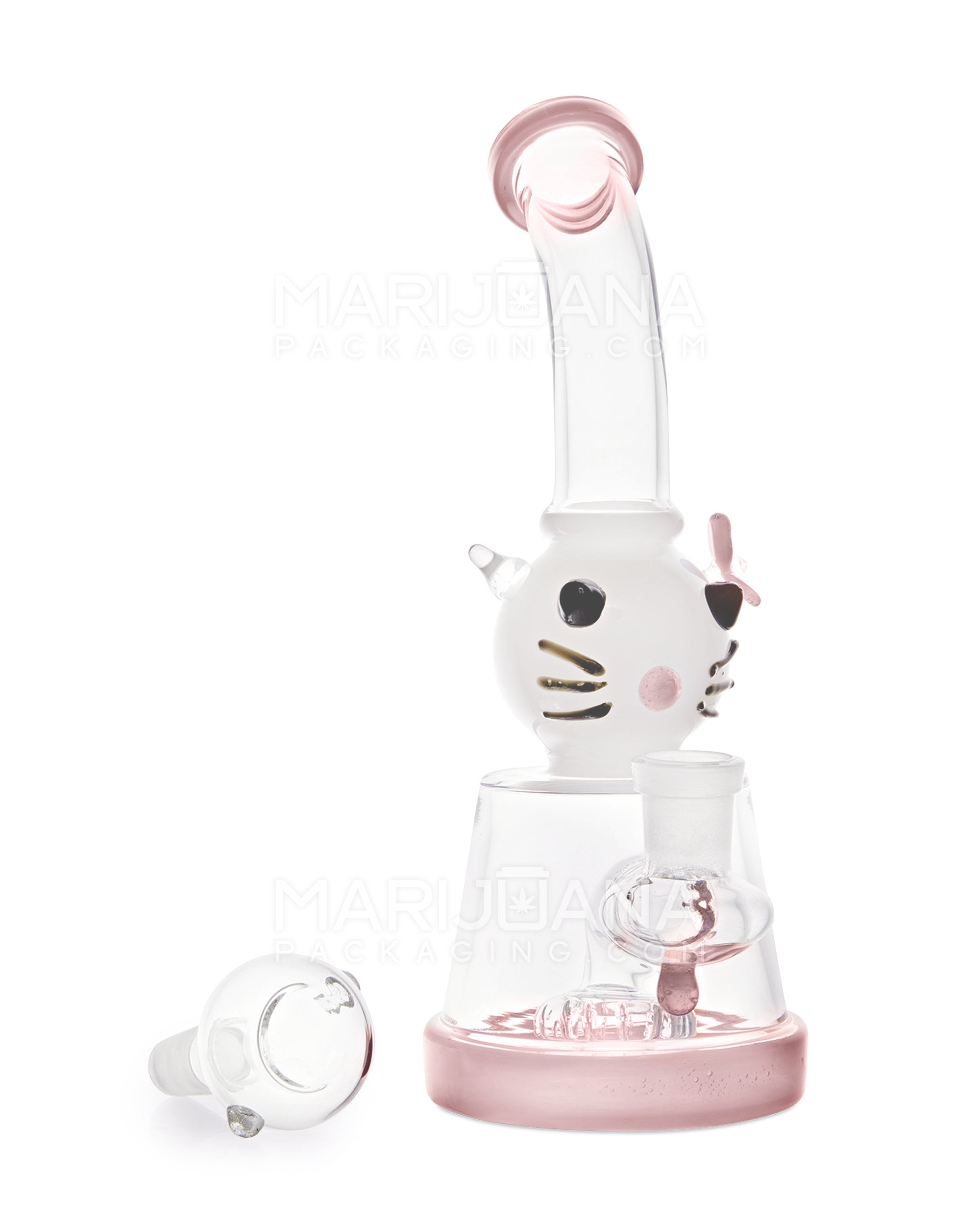 Bent Neck Kitty Glass Beaker Water Pipe w/ Showerhead Perc | 8in Tall - 14mm Bowl - Pink