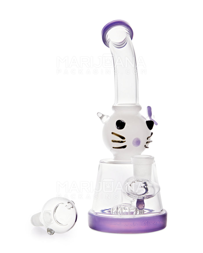 Bent Neck Kitty Glass Beaker Water Pipe w/ Showerhead Perc | 8in Tall - 14mm Bowl - Purple Image