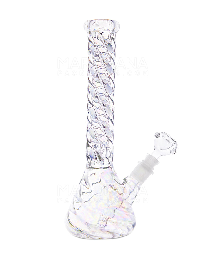 Straight Neck Iridescent Twisted Glass Beaker Water Pipe | 10.5in Tall - 14mm Bowl - Clear Image