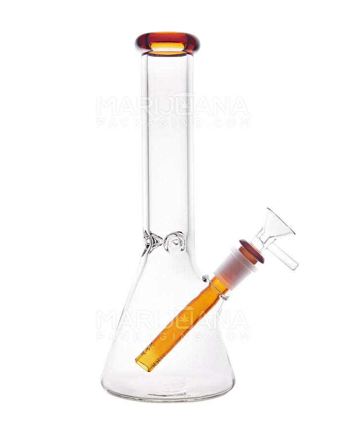 Straight Neck Color Lip Glass Beaker Water Pipe w/ Ice Catcher | 10.25in Tall - 14mm Bowl - Amber Image