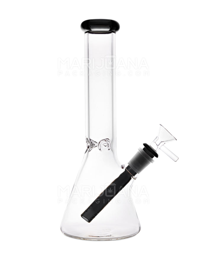 Straight Neck Color Lip Glass Beaker Water Pipe w/ Ice Catcher | 10.25in Tall - 14mm Bowl - Black Image