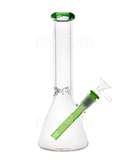 Straight Neck Color Lip Glass Beaker Water Pipe w/ Ice Catcher | 10.25in Tall - 14mm Bowl - Green