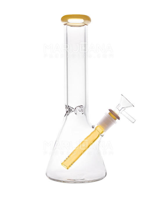 Straight Neck Color Lip Glass Beaker Water Pipe w/ Ice Catcher | 10.25in Tall - 14mm Bowl - Yellow