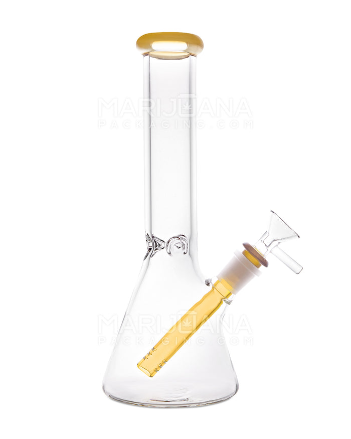 Straight Neck Color Lip Glass Beaker Water Pipe w/ Ice Catcher | 10.25in Tall - 14mm Bowl - Yellow Image