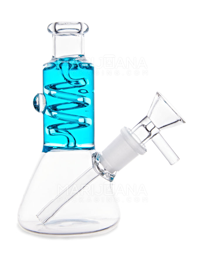 Glycerin Coil Mini Beaker Water Pipe | 5in Long - Glass - Blue Image