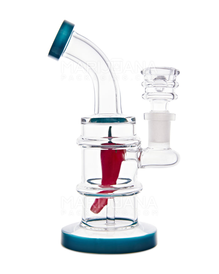 Bent Neck Chili Perc Glass Water Pipe | 6.5in Tall - 14mm Bowl - Assorted Image