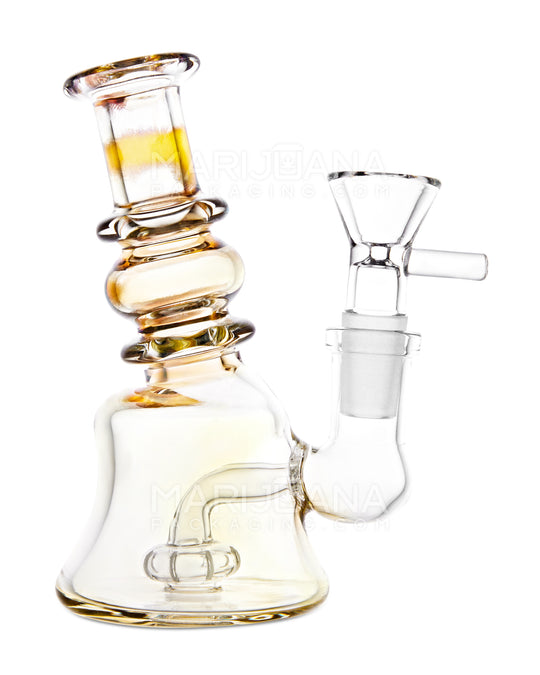 Bent Ribbed Neck Fumed Glass Bell Water Pipe | 4.75in Tall - 14mm Bowl - Amber