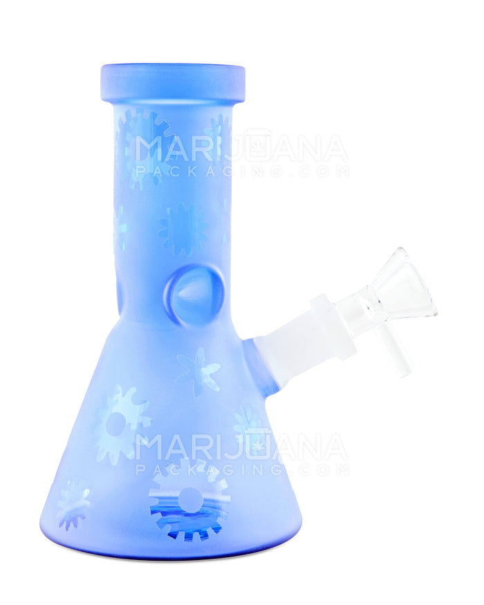 Straight Neck Frosted Snowflake Glass Mini Beaker Water Pipe w/ Ice Catcher | 6in Tall - 14mm Bowl - Blue Image