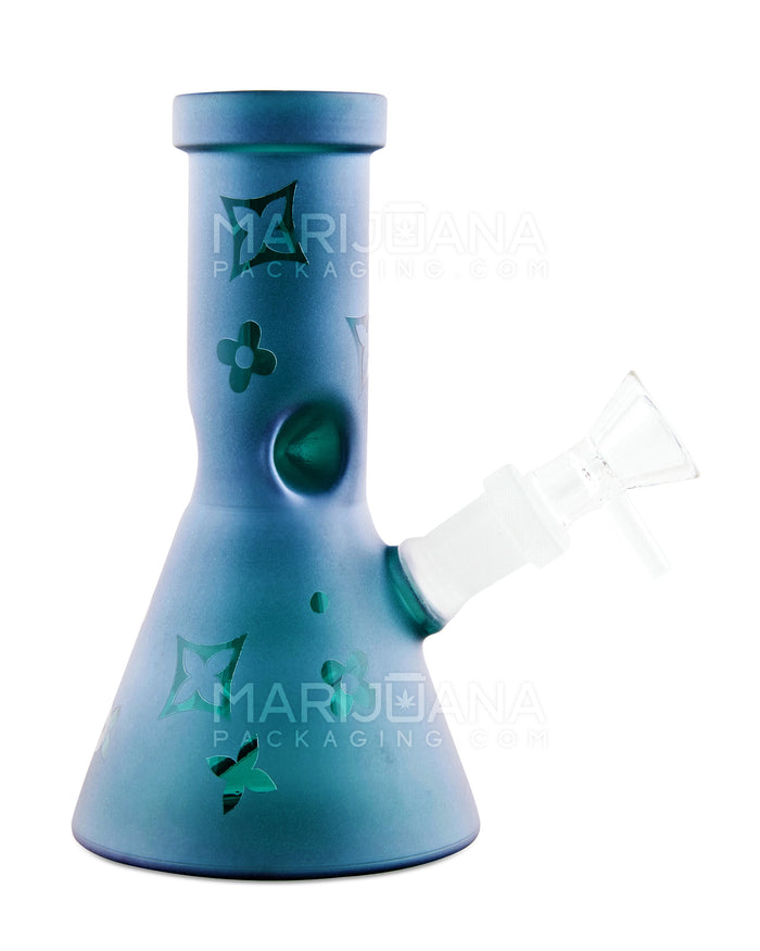 Straight Neck Frosted Shuriken Glass Mini Beaker Water Pipe w/ Ice Catcher | 6in Tall - 14mm Bowl - Teal Image