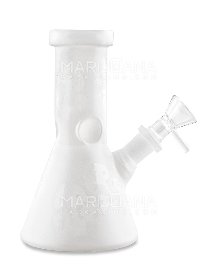 Straight Neck Frosted Mushroom Glass Mini Beaker Water Pipe w/ Ice Catcher | 6in Tall - 14mm Bowl - White Image